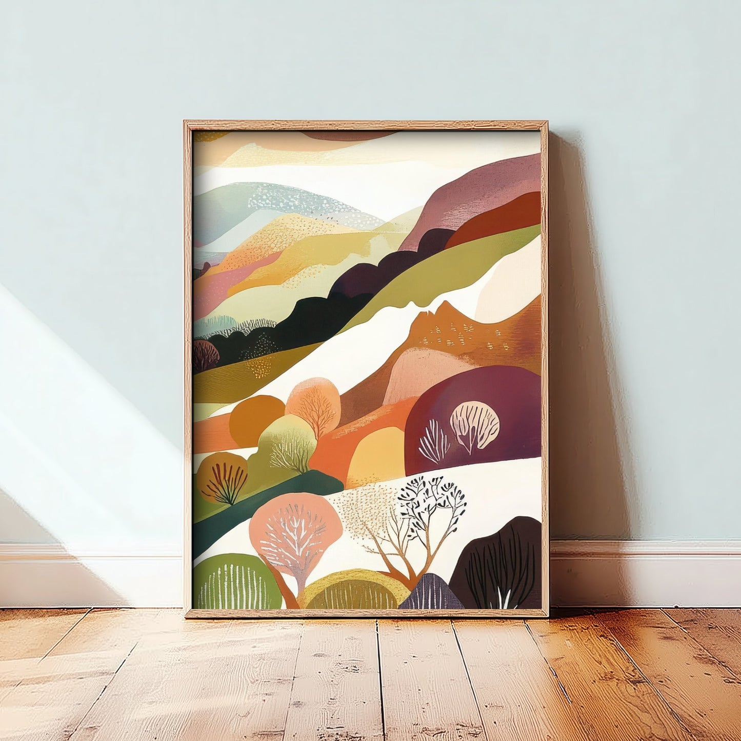 Graphic Landscape Art Print - Green Valley Poster - Folk Countryside Illustration - Countryside View V7 3/3