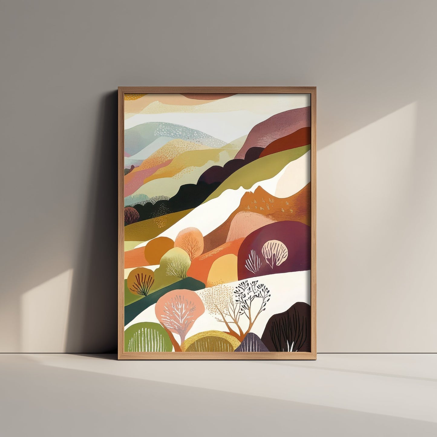 Graphic Landscape Art Print - Green Valley Poster - Folk Countryside Illustration - Countryside View V7 3/3