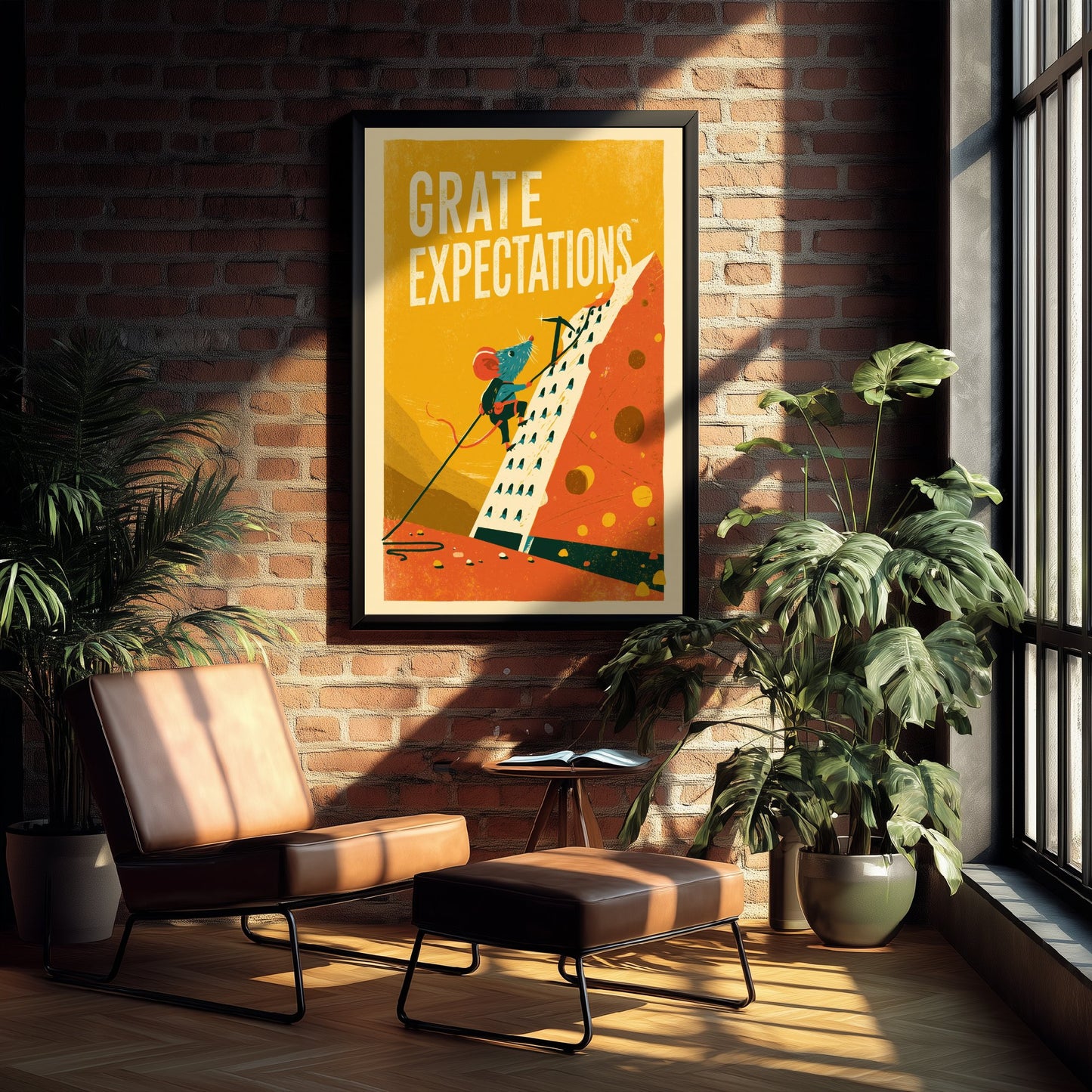 Grate Expectations Art Print - Funny Mouse and Cheese Grater Kitchen Poster - Retro Pun Illustration