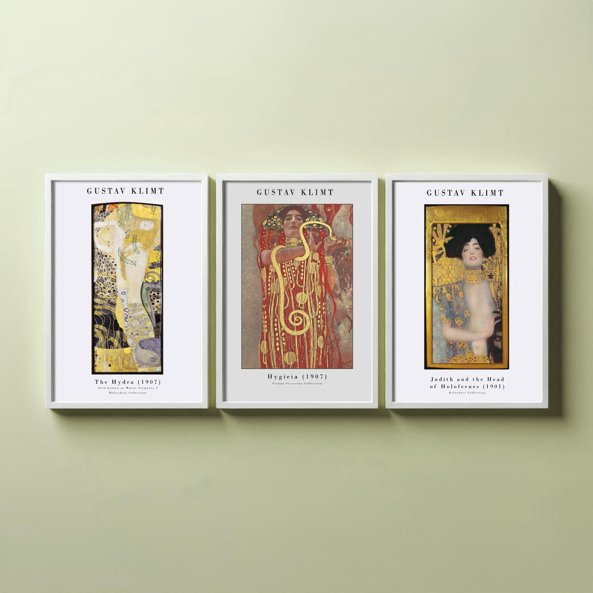 Gustav Klimt Set of Three Art Prints - Hydra Hygieia Judith - 3 Gold Painting Posters - Art Nouveau Wall Art Gift Giclee Museum