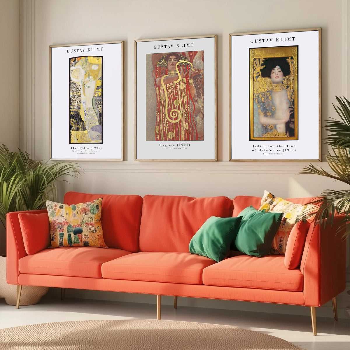 Gustav Klimt Set of Three Art Prints - Hydra Hygieia Judith - 3 Gold Painting Posters - Art Nouveau Wall Art Gift Giclee Museum