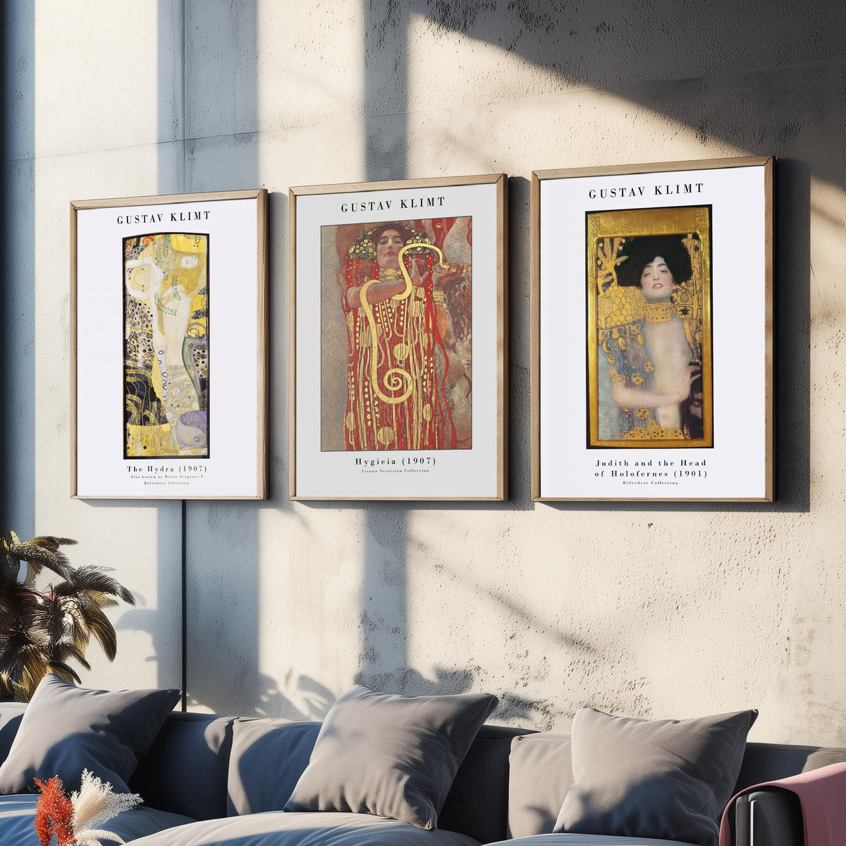 Gustav Klimt Set of Three Art Prints - Hydra Hygieia Judith - 3 Gold Painting Posters - Art Nouveau Wall Art Gift Giclee Museum