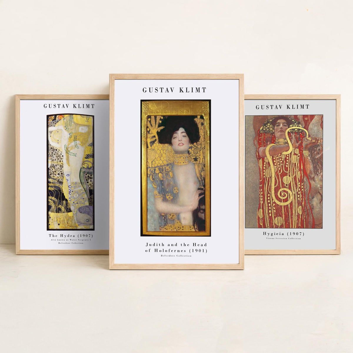 Gustav Klimt Set of Three Art Prints - Hydra Hygieia Judith - 3 Gold Painting Posters - Art Nouveau Wall Art Gift Giclee Museum
