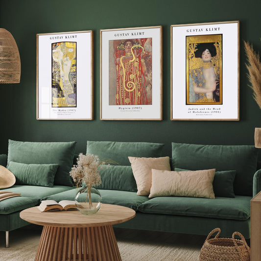 Gustav Klimt Set of Three Art Prints - Hydra Hygieia Judith - 3 Gold Painting Posters - Art Nouveau Wall Art Gift Giclee Museum