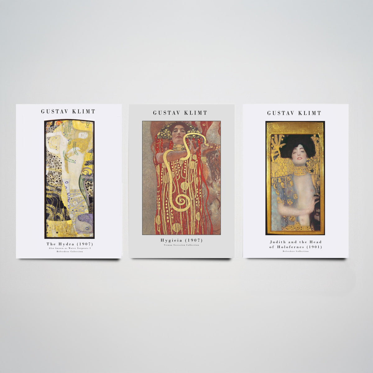 Gustav Klimt Set of Three Art Prints - Hydra Hygieia Judith - 3 Gold Painting Posters - Art Nouveau Wall Art Gift Giclee Museum