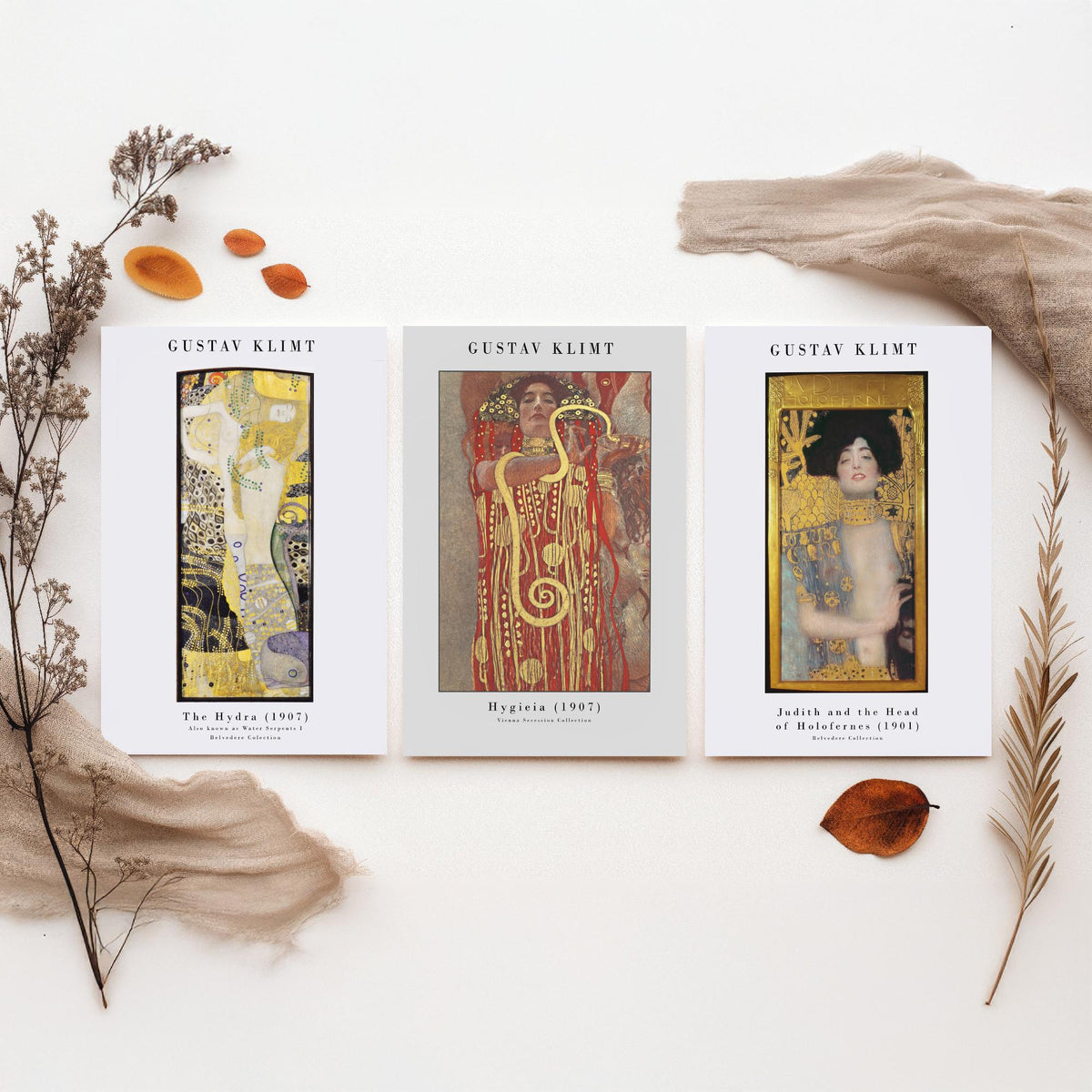 Gustav Klimt Set of Three Art Prints - Hydra Hygieia Judith - 3 Gold Painting Posters - Art Nouveau Wall Art Gift Giclee Museum