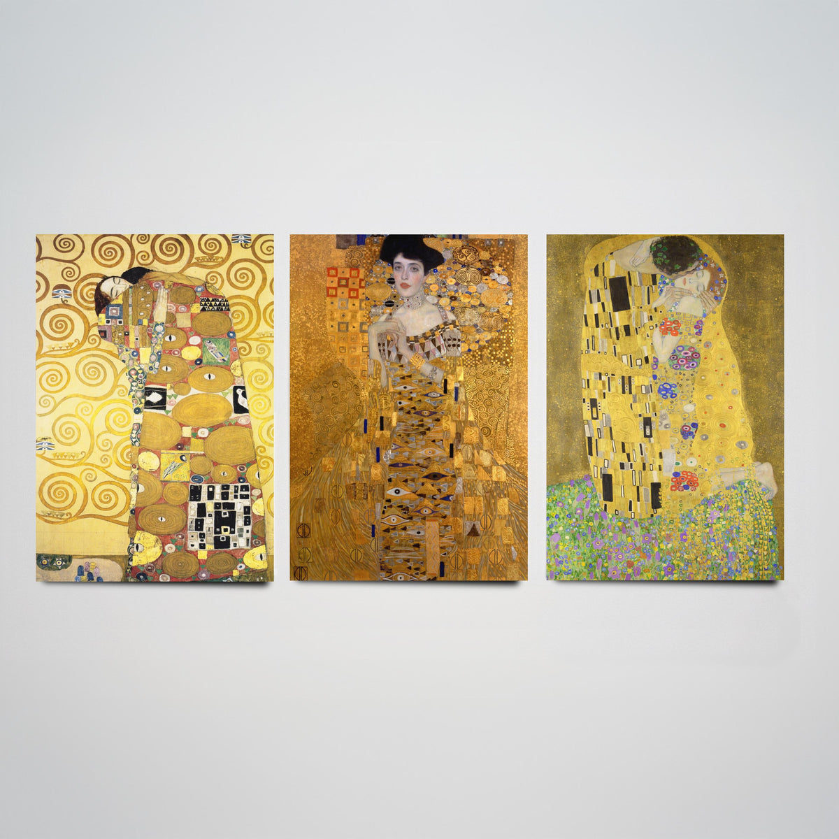 Gustav Klimt Set of Three Art Prints - The Kiss Woman in Gold Embrace - 3 Golden Painting Posters - Art Nouveau Wall Art Giclee