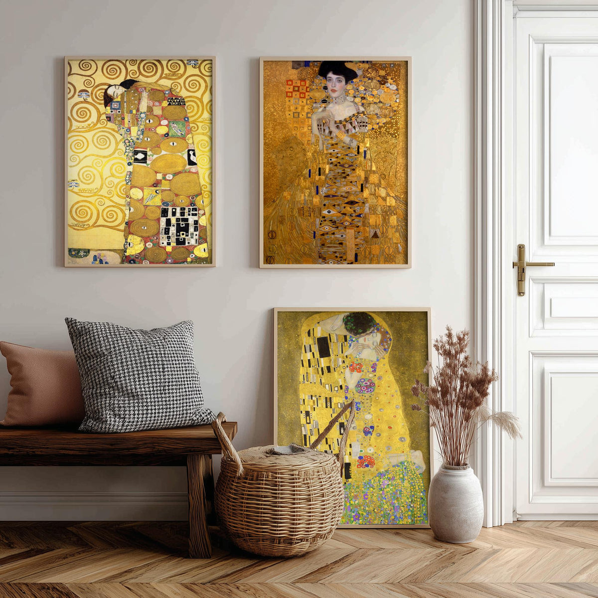 Gustav Klimt Set of Three Art Prints - The Kiss Woman in Gold Embrace - 3 Golden Painting Posters - Art Nouveau Wall Art Giclee
