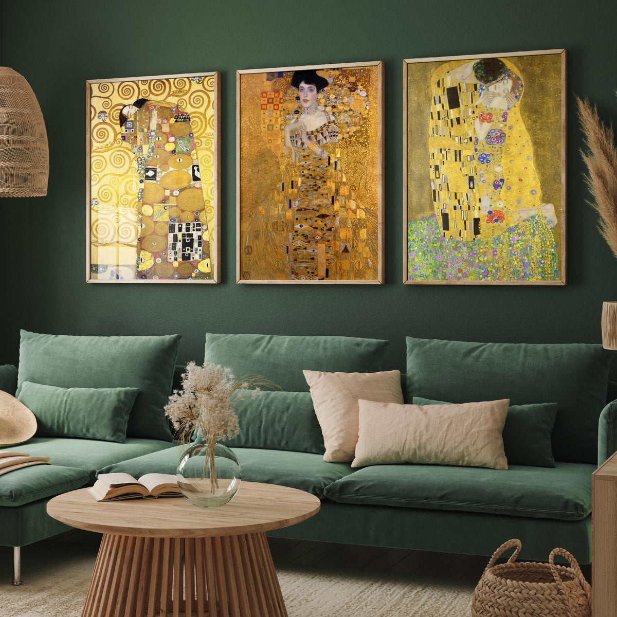 Gustav Klimt Set of Three Art Prints - The Kiss Woman in Gold Embrace - 3 Golden Painting Posters - Art Nouveau Wall Art Giclee