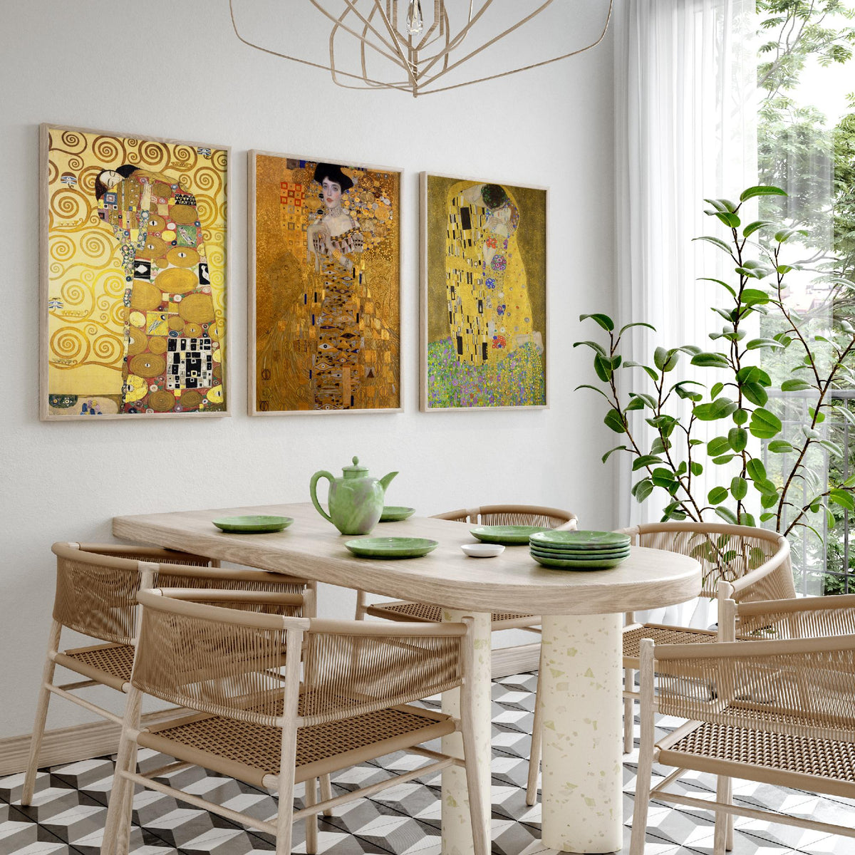 Gustav Klimt Set of Three Art Prints - The Kiss Woman in Gold Embrace - 3 Golden Painting Posters - Art Nouveau Wall Art Giclee