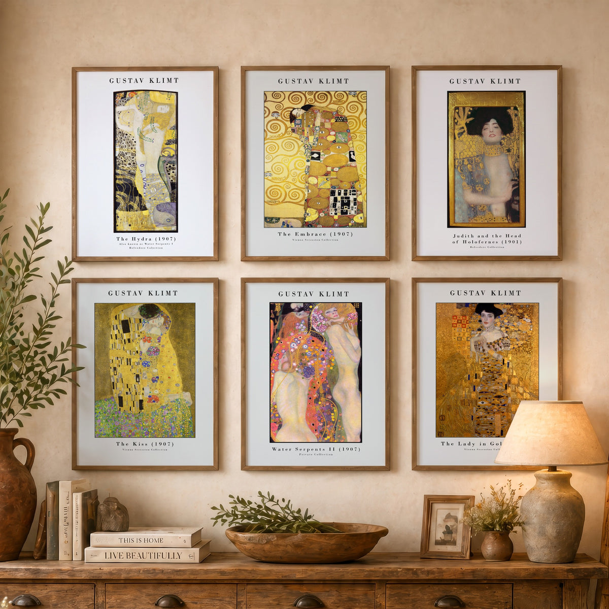 Set of Six Gustav Klimt Art Prints - 6 Golden Phase Posters - The Kiss, The Embrace, Lady in Gold, Judith, Water Serpents Painting