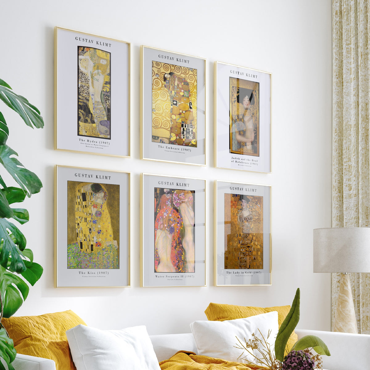 Set of Six Gustav Klimt Art Prints - 6 Golden Phase Posters - The Kiss, The Embrace, Lady in Gold, Judith, Water Serpents Painting