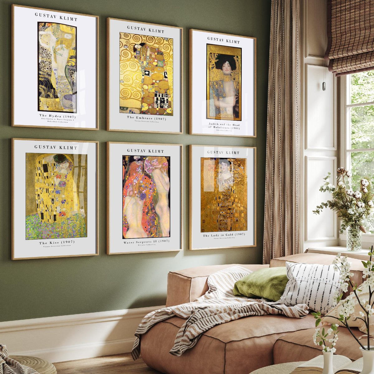 Set of Six Gustav Klimt Art Prints - 6 Golden Phase Posters - The Kiss, The Embrace, Lady in Gold, Judith, Water Serpents Painting