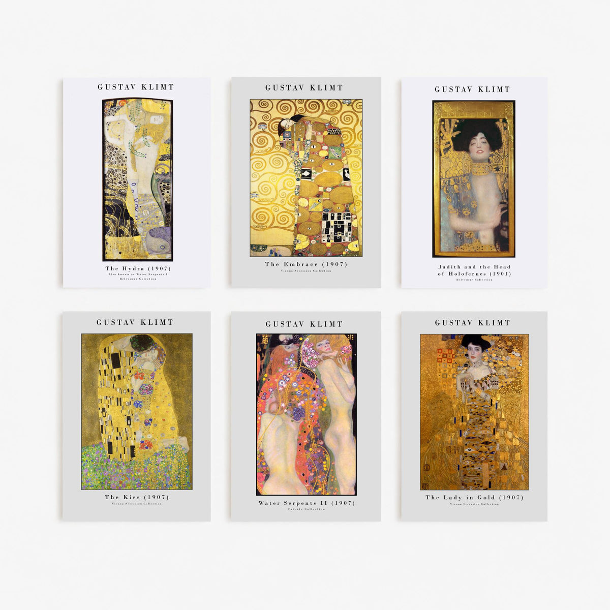Set of Six Gustav Klimt Art Prints - 6 Golden Phase Posters - The Kiss, The Embrace, Lady in Gold, Judith, Water Serpents Painting