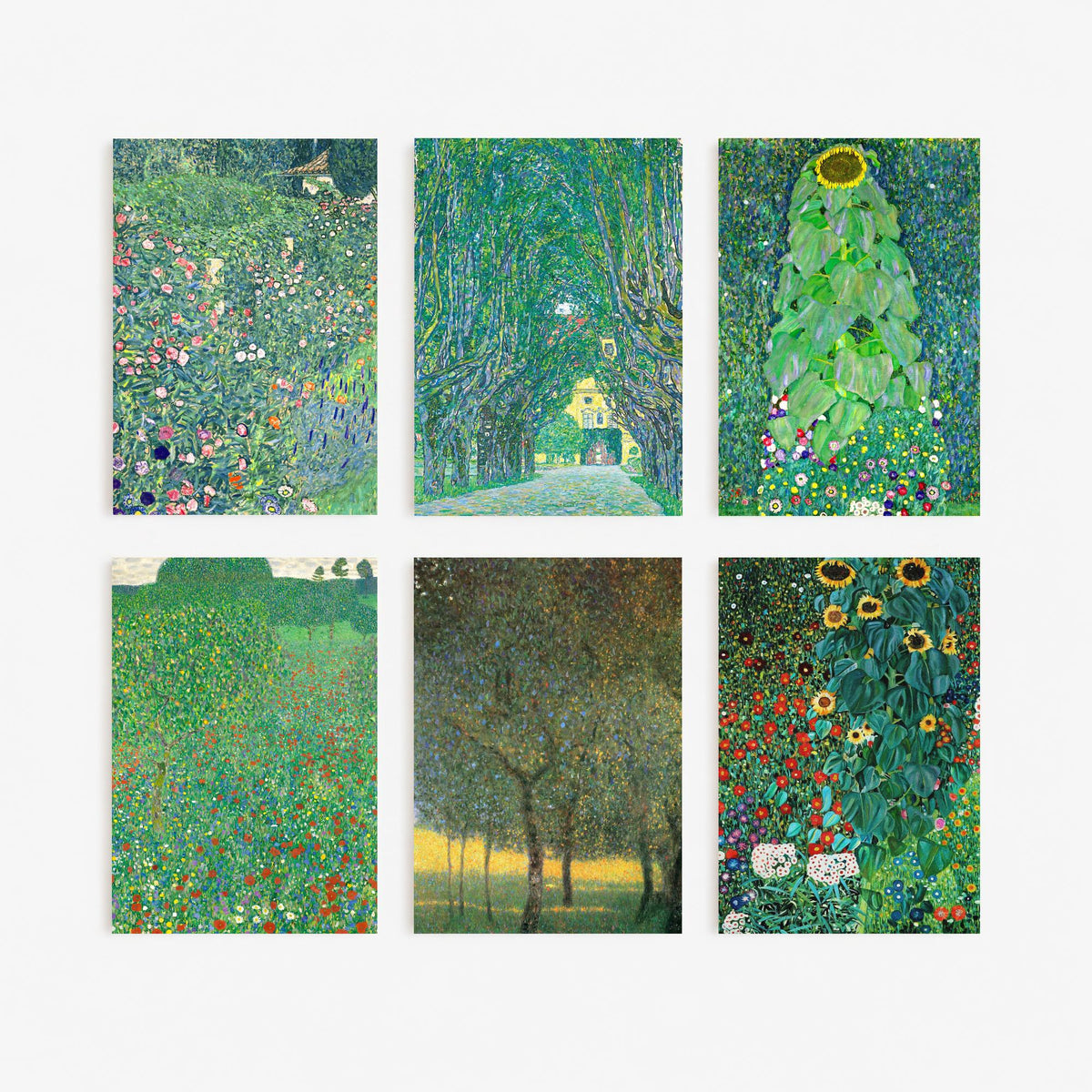 Set of Six Gustav Klimt Landscape Art Prints - 6 Green Garden Posters - Avenue of Schloss Kammer, Sunflower, Poppy Field Painting