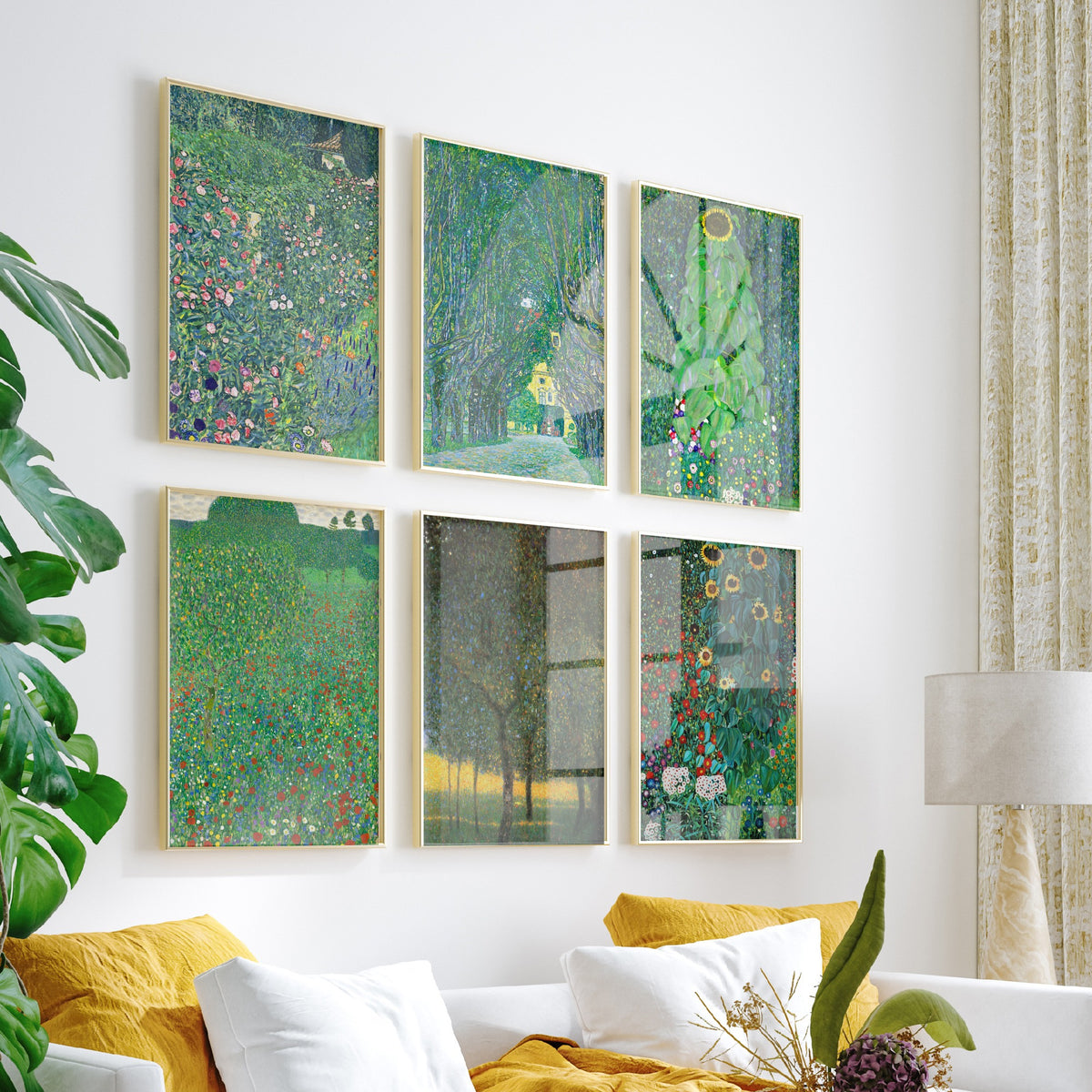 Set of Six Gustav Klimt Landscape Art Prints - 6 Green Garden Posters - Avenue of Schloss Kammer, Sunflower, Poppy Field Painting