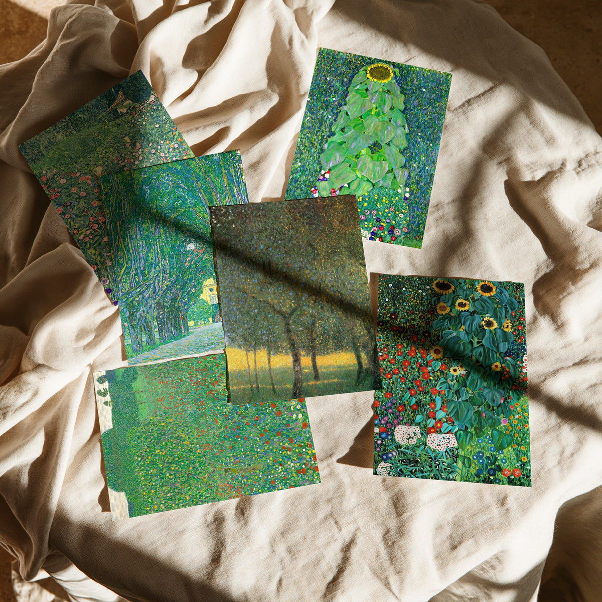 Set of Six Gustav Klimt Landscape Art Prints - 6 Green Garden Posters - Avenue of Schloss Kammer, Sunflower, Poppy Field Painting