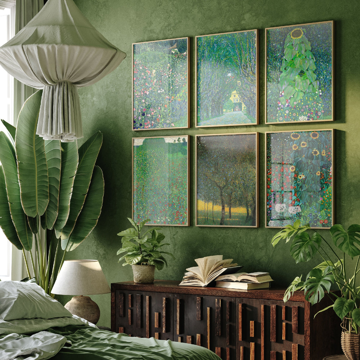 Set of Six Gustav Klimt Landscape Art Prints - 6 Green Garden Posters - Avenue of Schloss Kammer, Sunflower, Poppy Field Painting