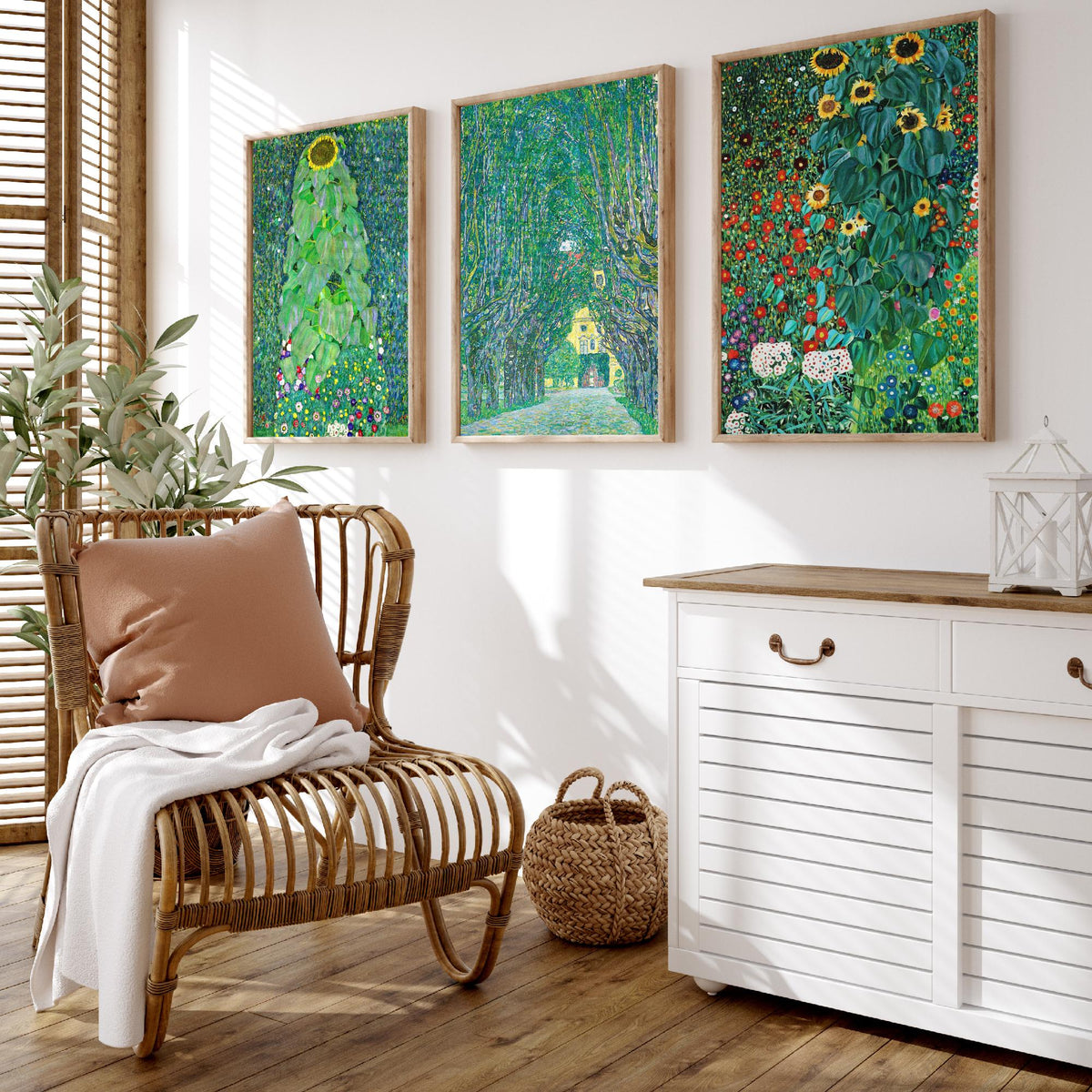 Gustav Klimt Set of Three Art Prints - 3 Green Garden Landscape Posters - Sunflower Painting Wall Art Gift Giclee Museum Nature