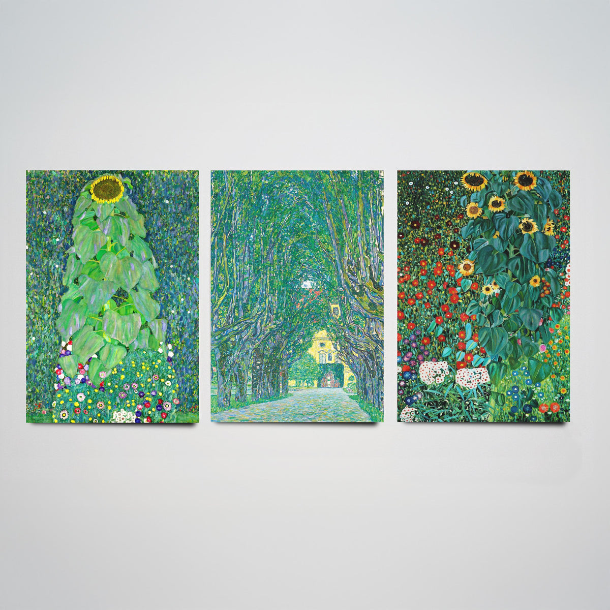 Gustav Klimt Set of Three Art Prints - 3 Green Garden Landscape Posters - Sunflower Painting Wall Art Gift Giclee Museum Nature