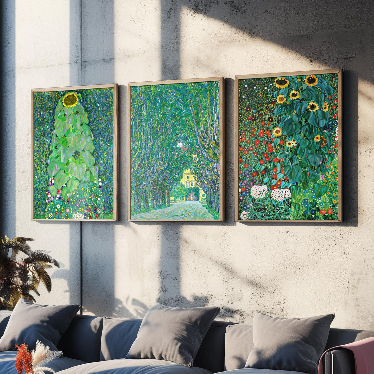 Gustav Klimt Set of Three Art Prints - 3 Green Garden Landscape Posters - Sunflower Painting Wall Art Gift Giclee Museum Nature