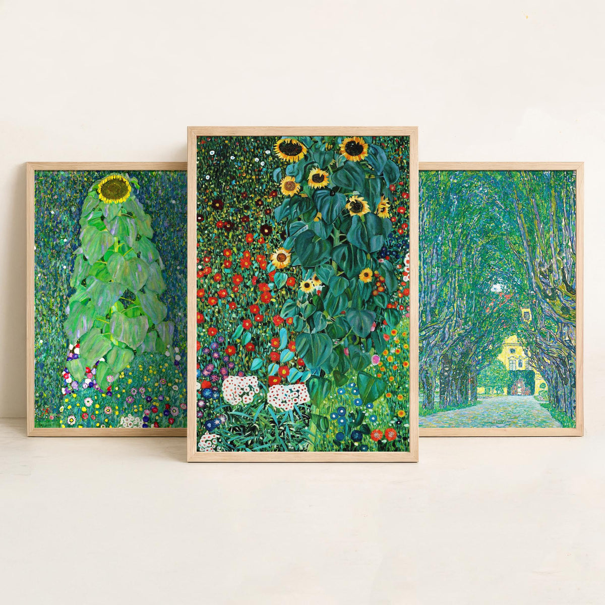 Gustav Klimt Set of Three Art Prints - 3 Green Garden Landscape Posters - Sunflower Painting Wall Art Gift Giclee Museum Nature