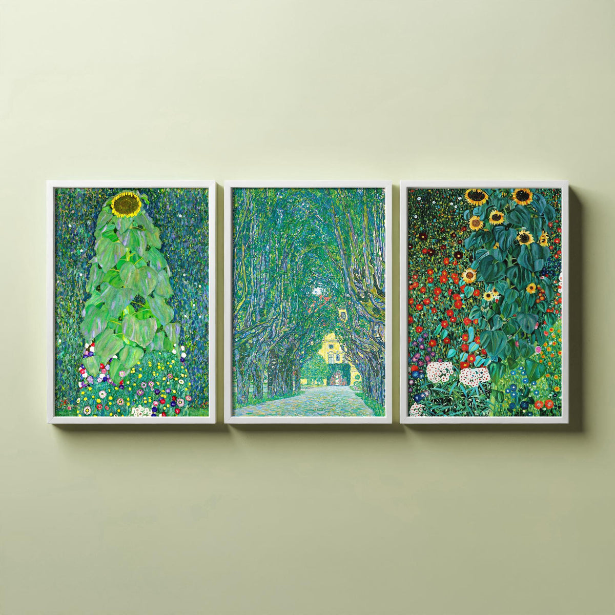 Gustav Klimt Set of Three Art Prints - 3 Green Garden Landscape Posters - Sunflower Painting Wall Art Gift Giclee Museum Nature