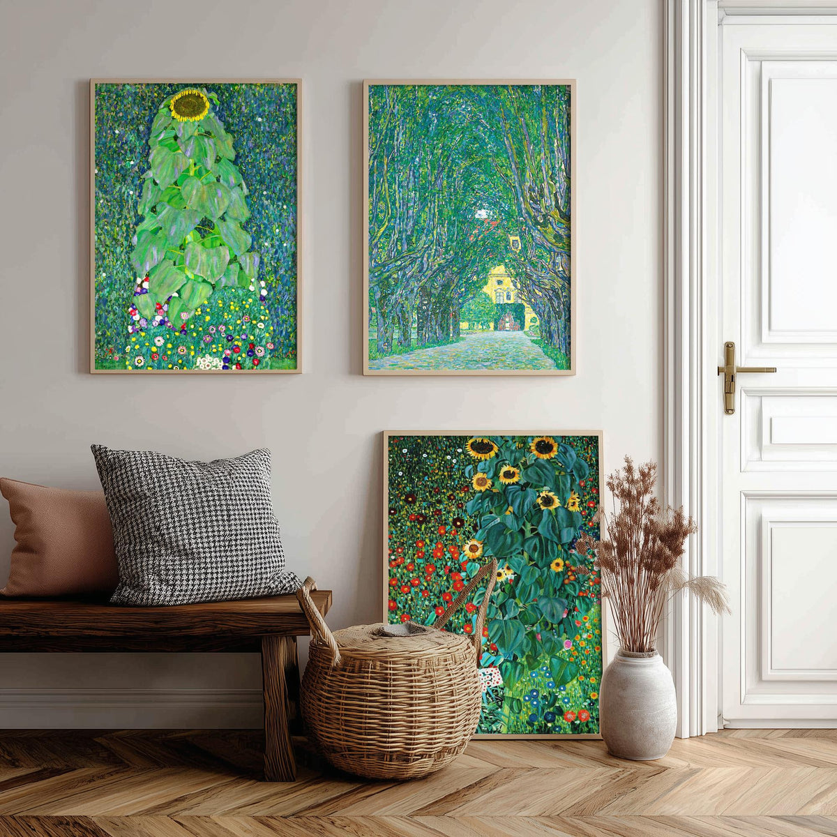 Gustav Klimt Set of Three Art Prints - 3 Green Garden Landscape Posters - Sunflower Painting Wall Art Gift Giclee Museum Nature