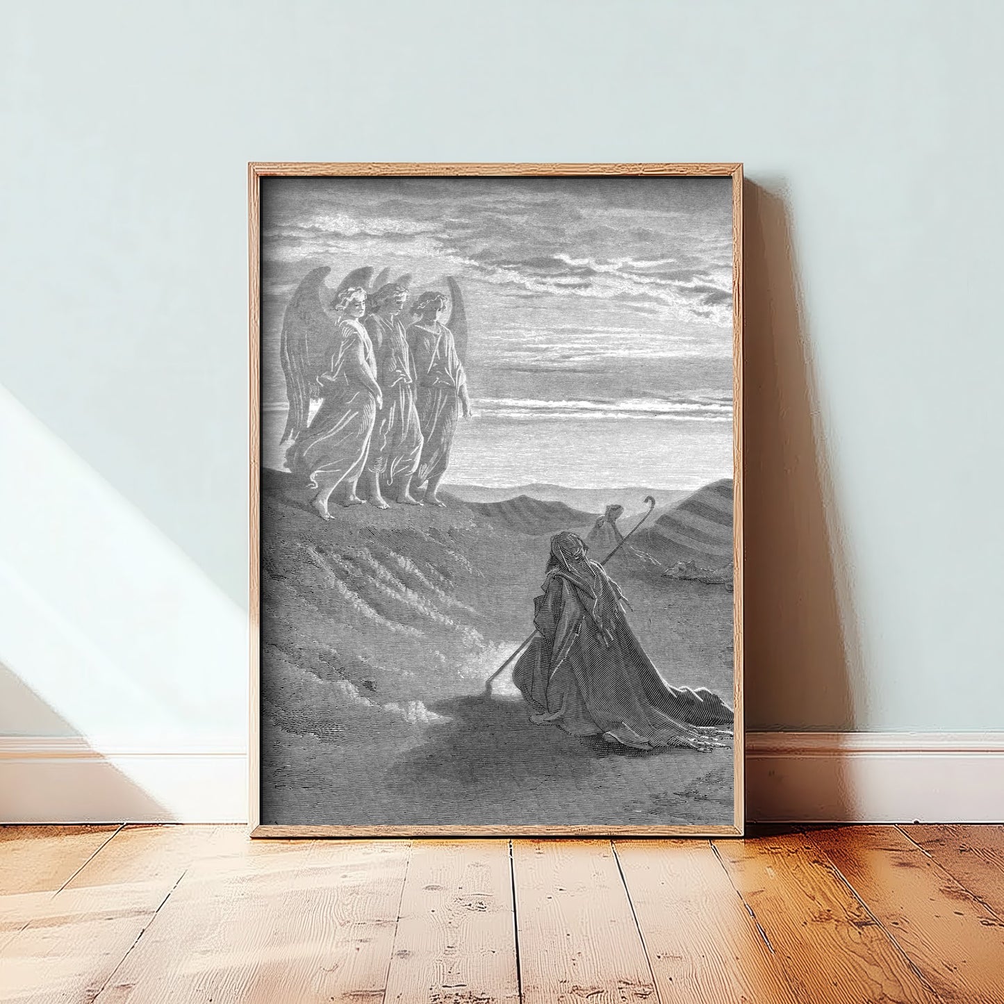 Gustave Dore - Abraham and the Three Angels (1866) - Bible Engraving Art Print Poster - Religious Drawing 1/3