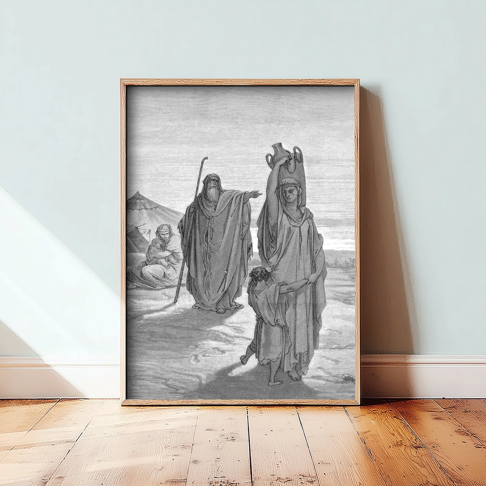 Gustave Dore - The Expulsion of Hagar and Ishmael (1866) - Bible Engraving Art Print Poster - Drawing 3/3