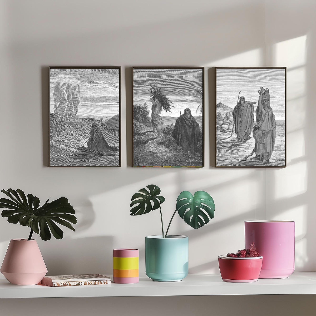 Gustave Dore Set of Three Art Prints - Abraham Three Angels Isaac Hagar - 3 Bible Engraving Posters - Wall Art Gift Giclee Drawing