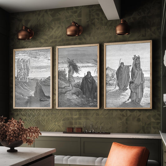 Gustave Dore Set of Three Art Prints - Abraham Three Angels Isaac Hagar - 3 Bible Engraving Posters - Wall Art Gift Giclee Drawing