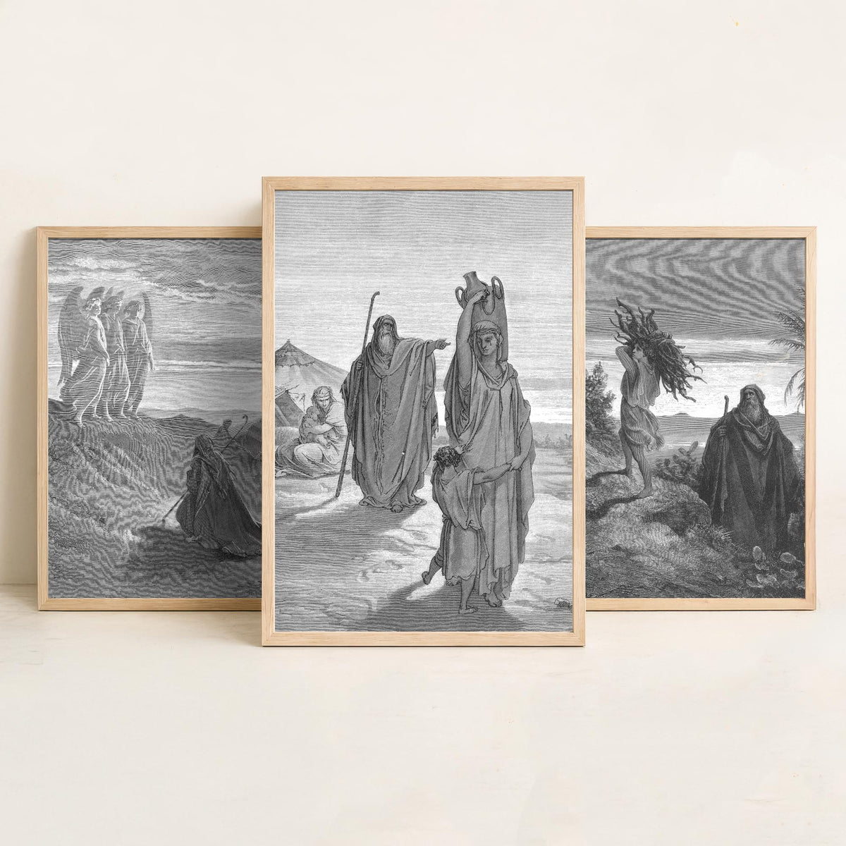 Gustave Dore Set of Three Art Prints - Abraham Three Angels Isaac Hagar - 3 Bible Engraving Posters - Wall Art Gift Giclee Drawing