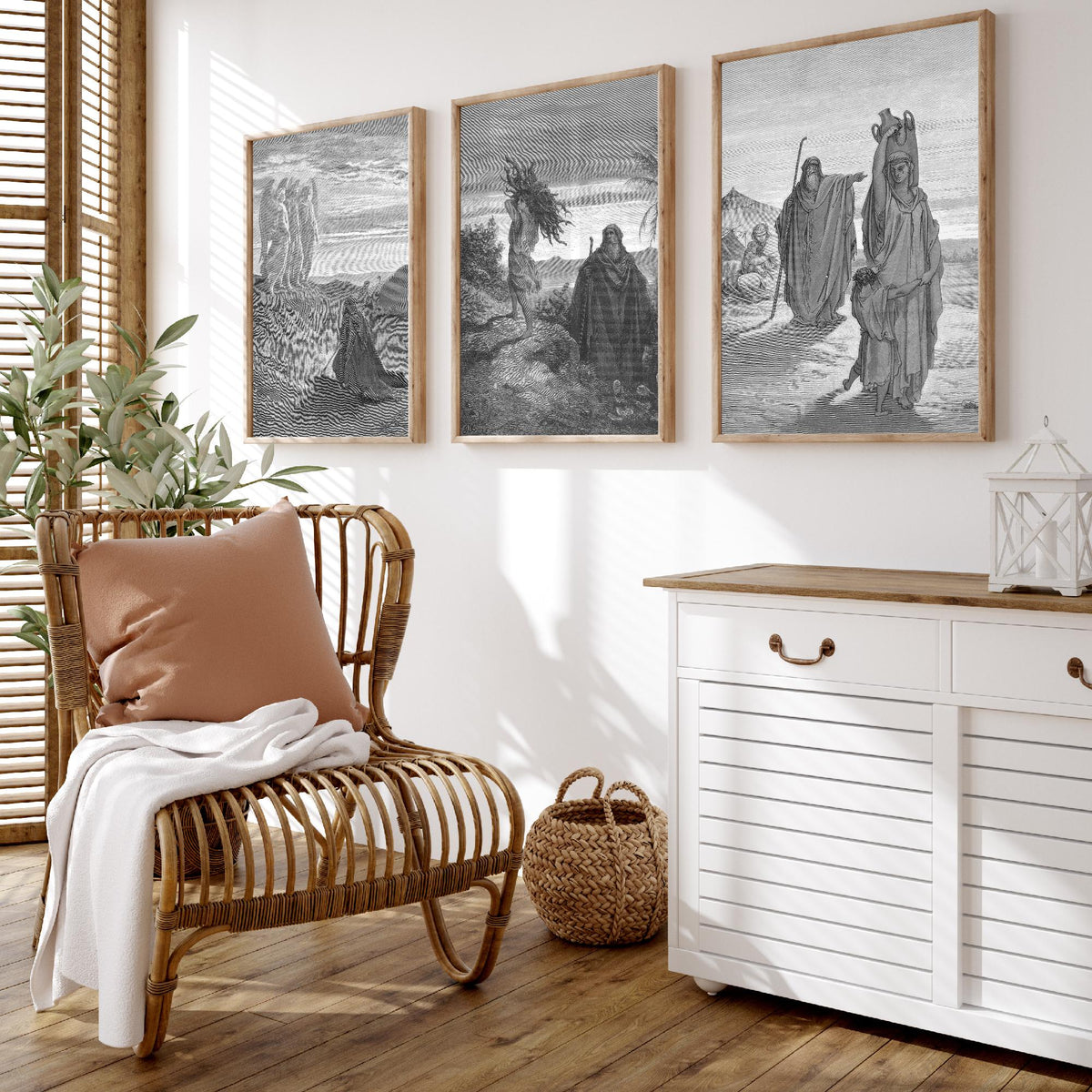 Gustave Dore Set of Three Art Prints - Abraham Three Angels Isaac Hagar - 3 Bible Engraving Posters - Wall Art Gift Giclee Drawing