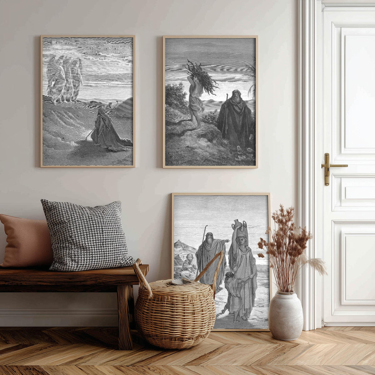 Gustave Dore Set of Three Art Prints - Abraham Three Angels Isaac Hagar - 3 Bible Engraving Posters - Wall Art Gift Giclee Drawing