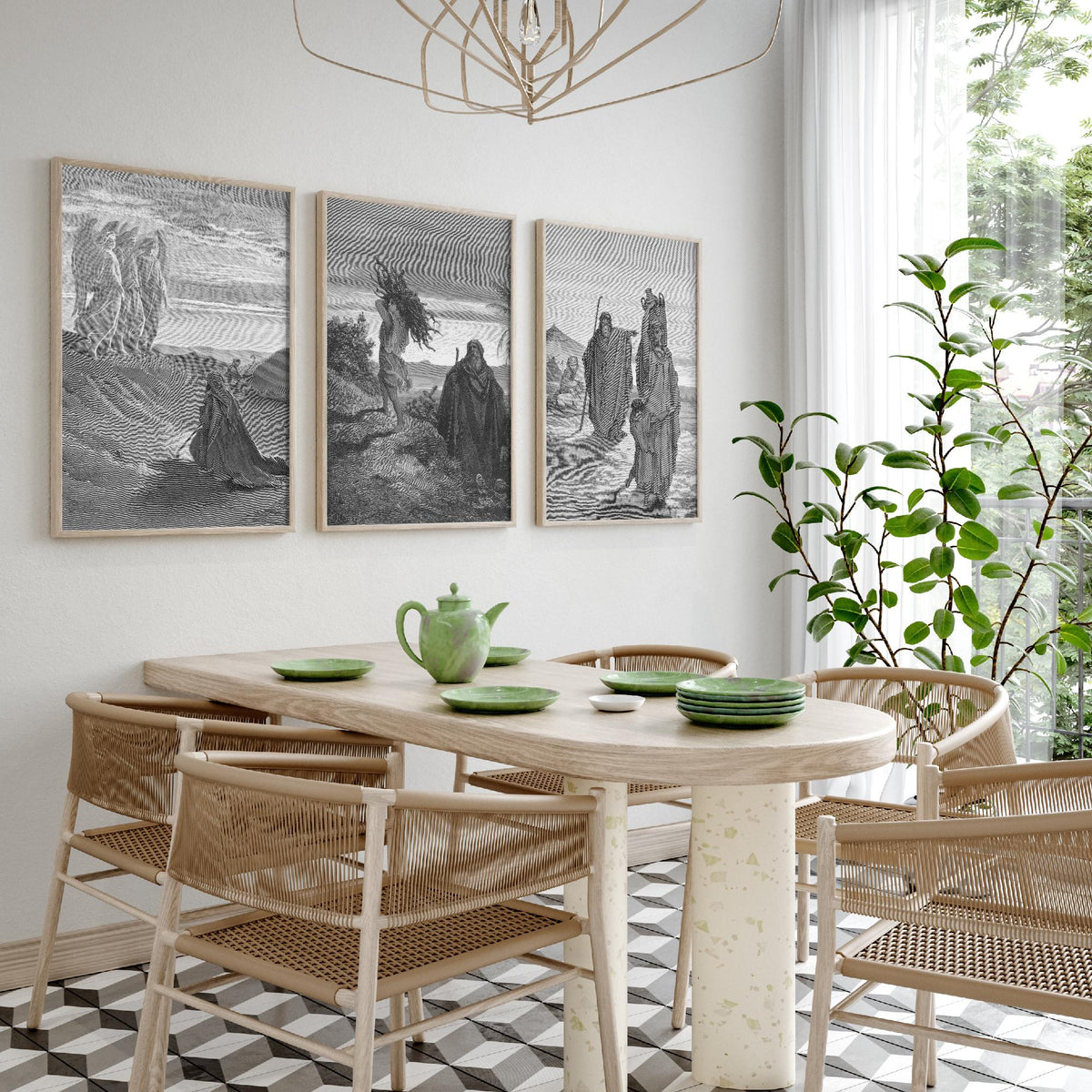 Gustave Dore Set of Three Art Prints - Abraham Three Angels Isaac Hagar - 3 Bible Engraving Posters - Wall Art Gift Giclee Drawing