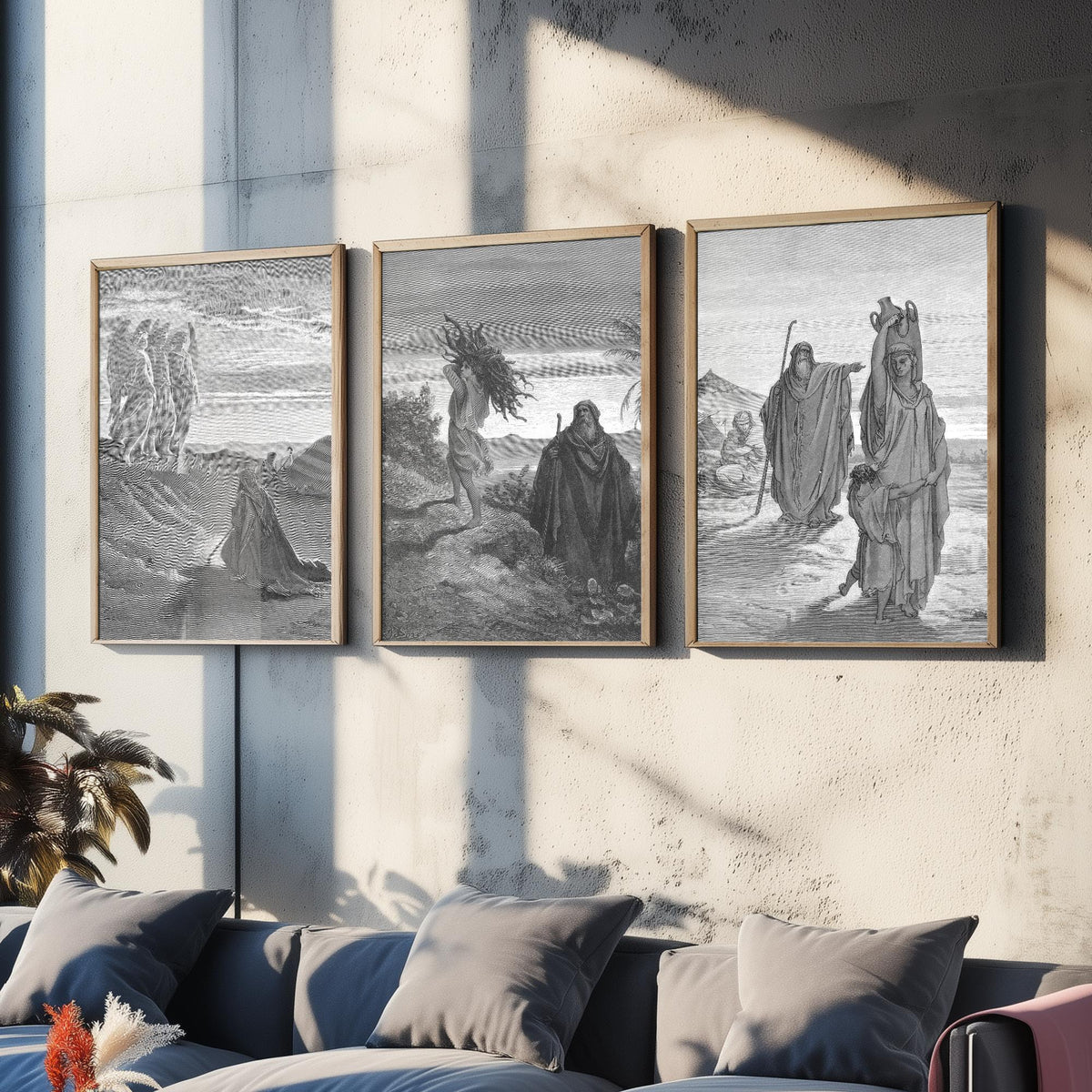 Gustave Dore Set of Three Art Prints - Abraham Three Angels Isaac Hagar - 3 Bible Engraving Posters - Wall Art Gift Giclee Drawing