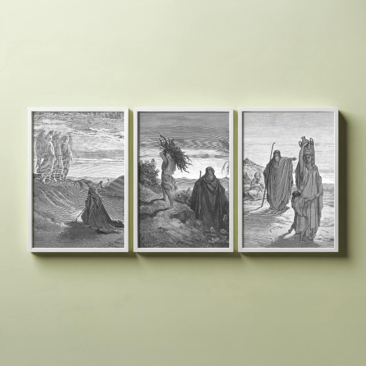 Gustave Dore Set of Three Art Prints - Abraham Three Angels Isaac Hagar - 3 Bible Engraving Posters - Wall Art Gift Giclee Drawing