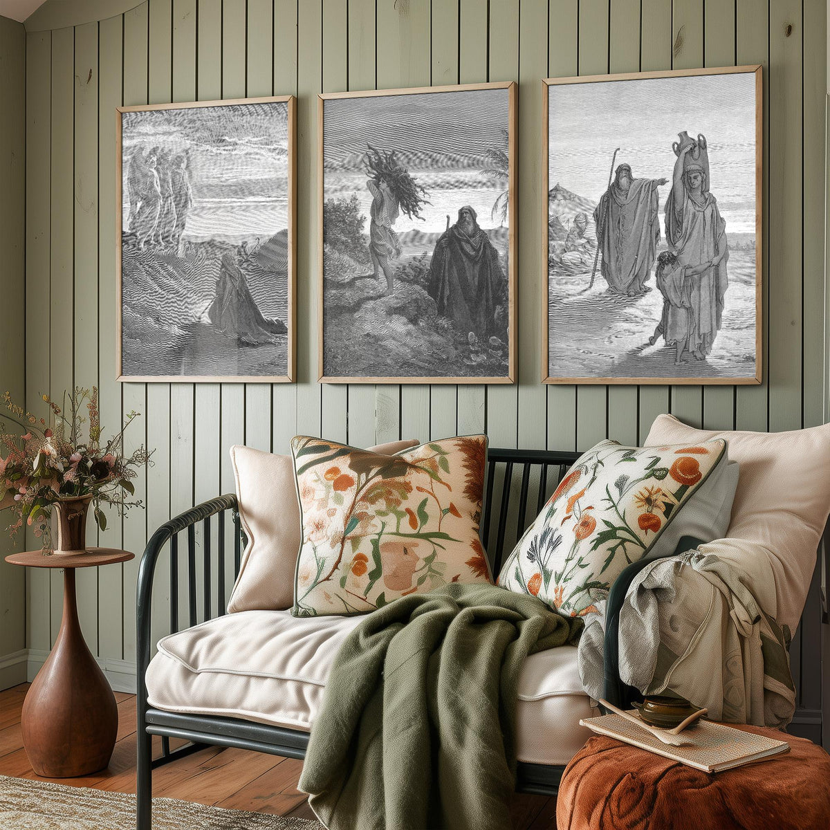 Gustave Dore Set of Three Art Prints - Abraham Three Angels Isaac Hagar - 3 Bible Engraving Posters - Wall Art Gift Giclee Drawing
