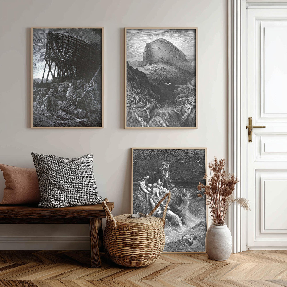 Gustave Dore Set of Three Art Prints - Noahs Ark Dove Deluge - 3 Bible Engraving Posters - Flood Wall Art Gift Giclee Drawing