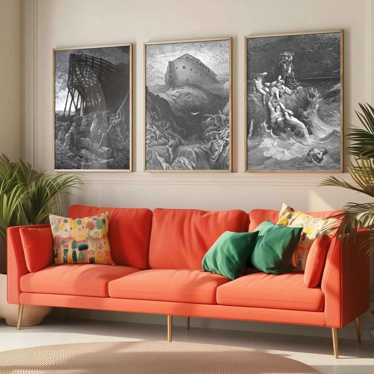 Gustave Dore Set of Three Art Prints - Noahs Ark Dove Deluge - 3 Bible Engraving Posters - Flood Wall Art Gift Giclee Drawing