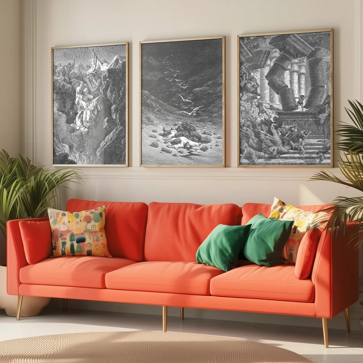 Gustave Dore Set of Three Art Prints - Korah Achan Samson - 3 Bible Engraving Posters - Old Testament Wall Art Gift Giclee Drawing