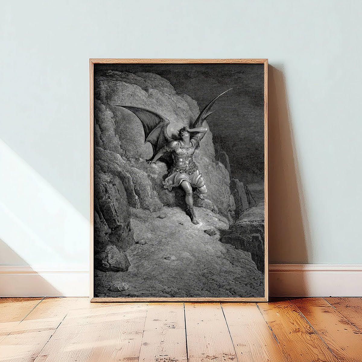 Gustave Dore - The Fall of Satan (1866) - Classic Drawing Art Print - Paradise Lost Poster - Gothic Engraving 1/3