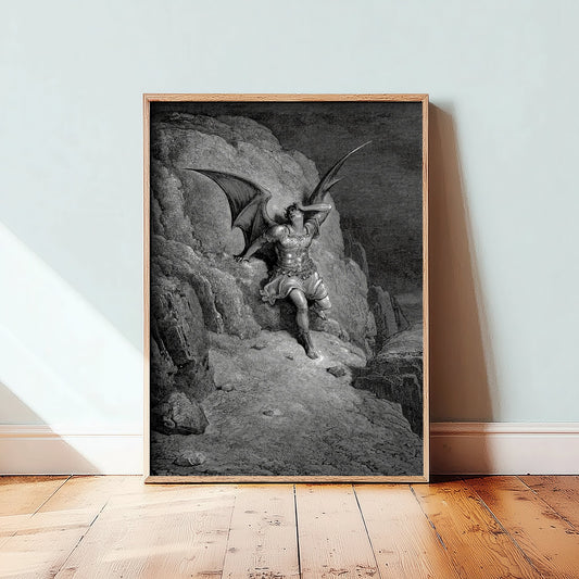 Gustave Dore - The Fall of Satan (1866) - Classic Drawing Art Print - Paradise Lost Poster - Gothic Engraving 1/3