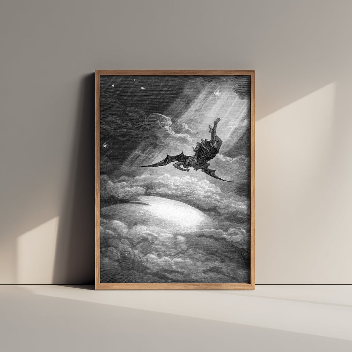 Gustave Dore - Satan Descends upon Earth (1866) - Classic Drawing Art Print - Paradise Lost Poster - Engraving 3/3