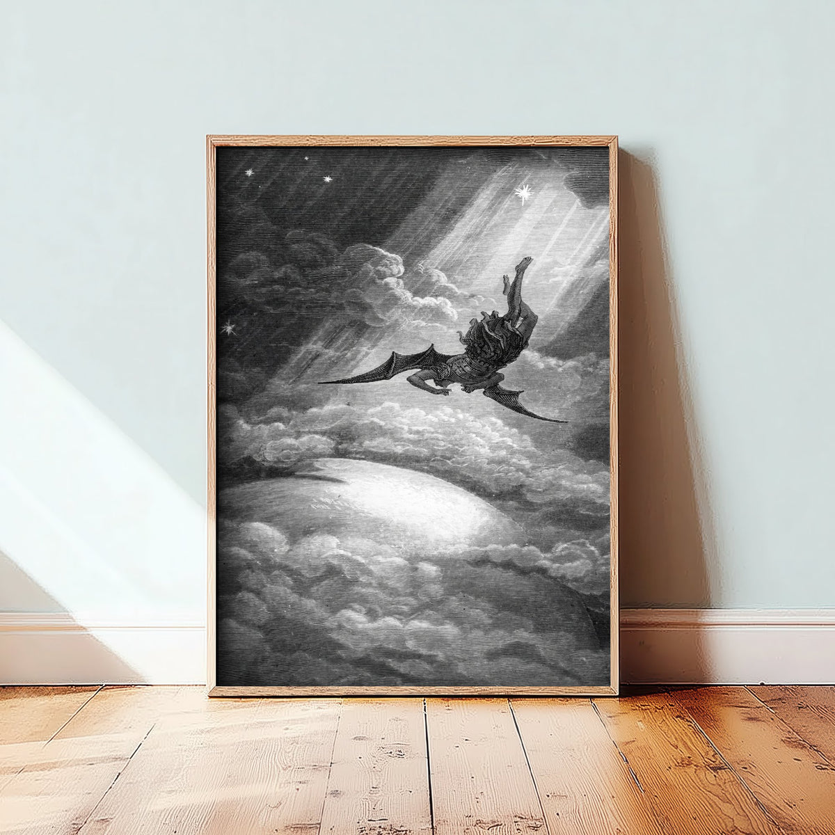 Gustave Dore - Satan Descends upon Earth (1866) - Classic Drawing Art Print - Paradise Lost Poster - Engraving 3/3
