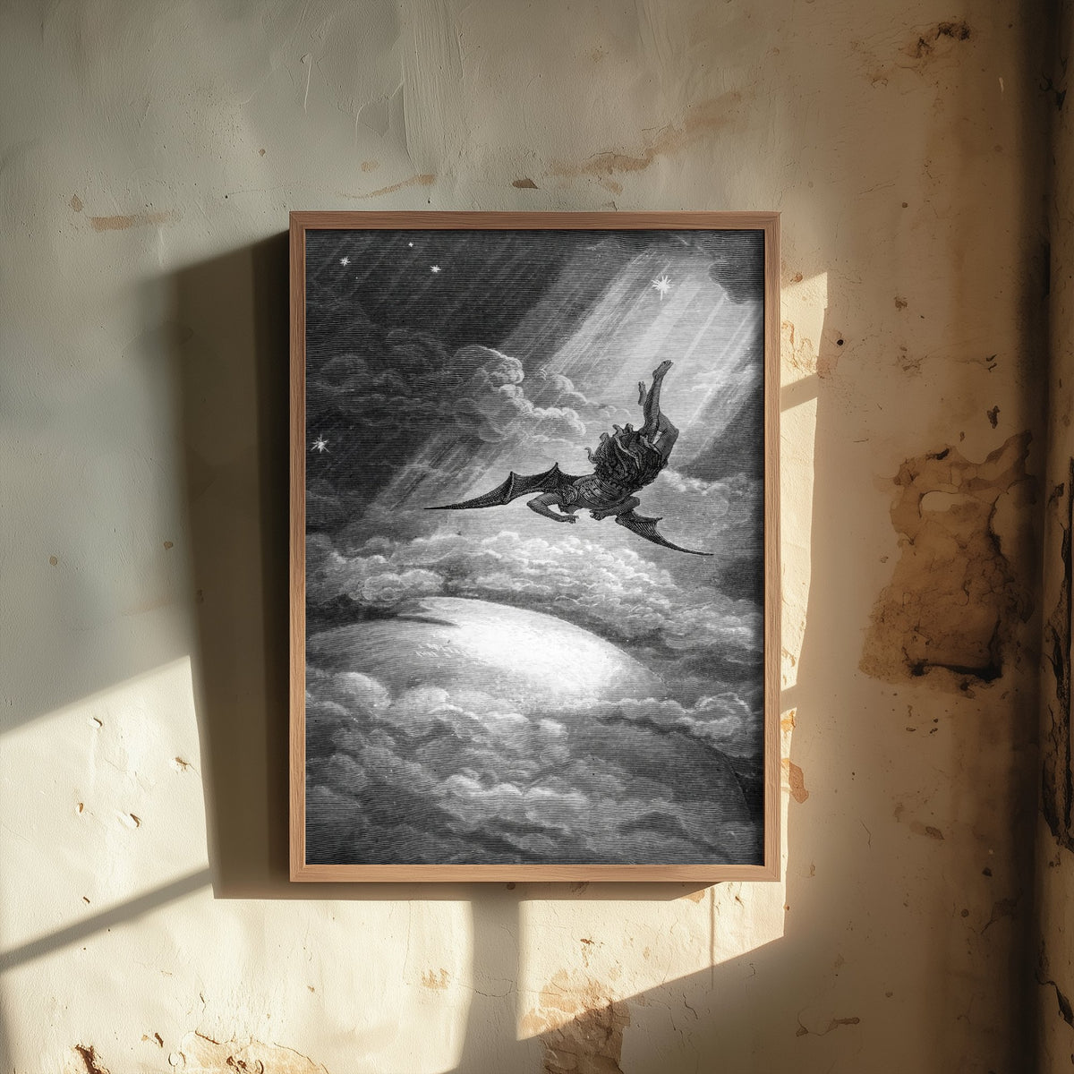 Gustave Dore - Satan Descends upon Earth (1866) - Classic Drawing Art Print - Paradise Lost Poster - Engraving 3/3