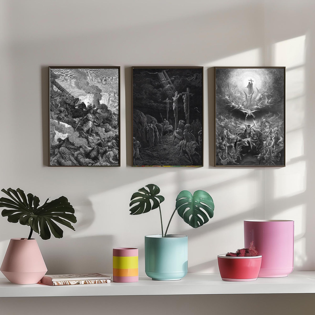 Gustave Dore Set of Three Art Prints - Crusades Crucifixion Christianity - 3 Engraving Posters - Religious Wall Art Gift Giclee Drawing