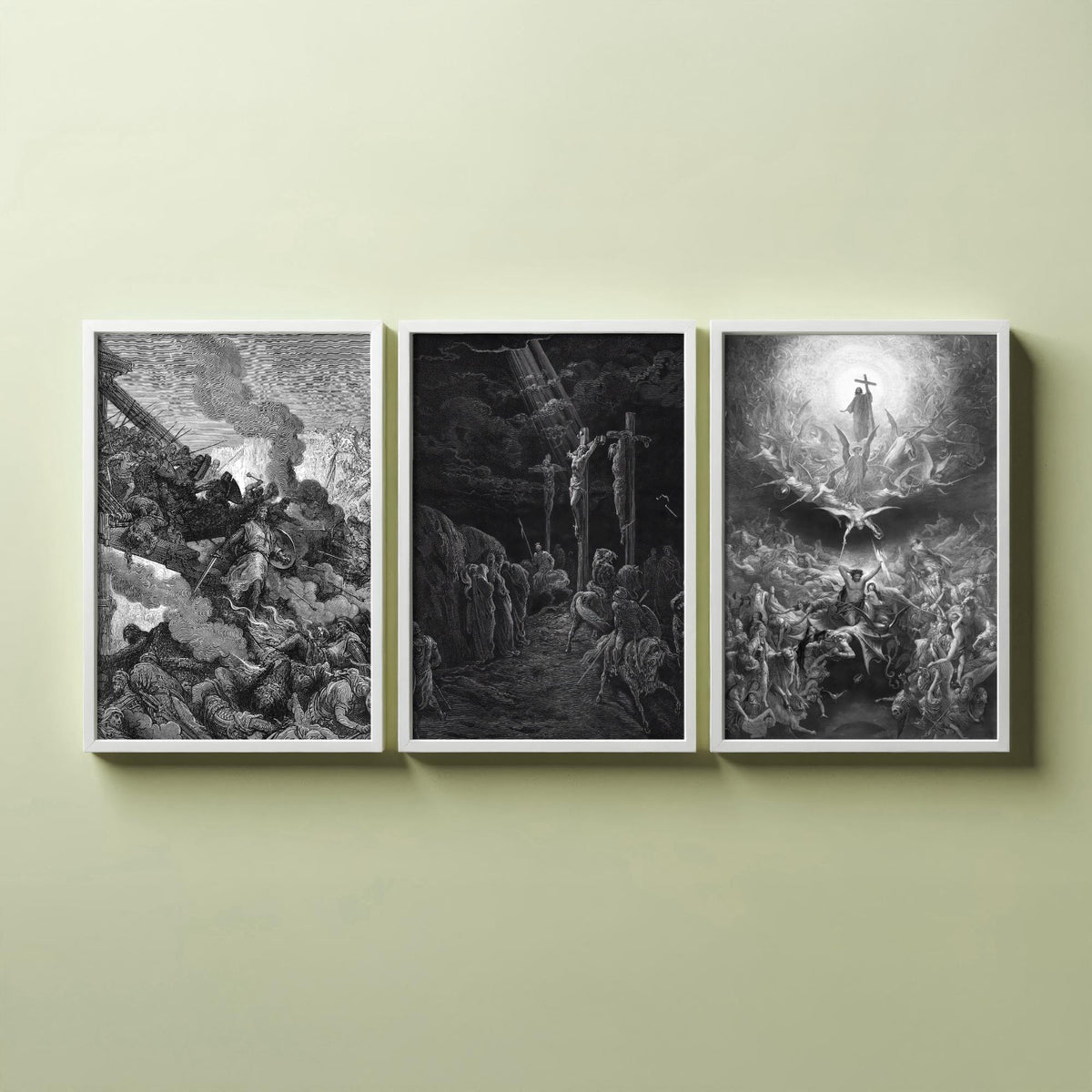 Gustave Dore Set of Three Art Prints - Crusades Crucifixion Christianity - 3 Engraving Posters - Religious Wall Art Gift Giclee Drawing