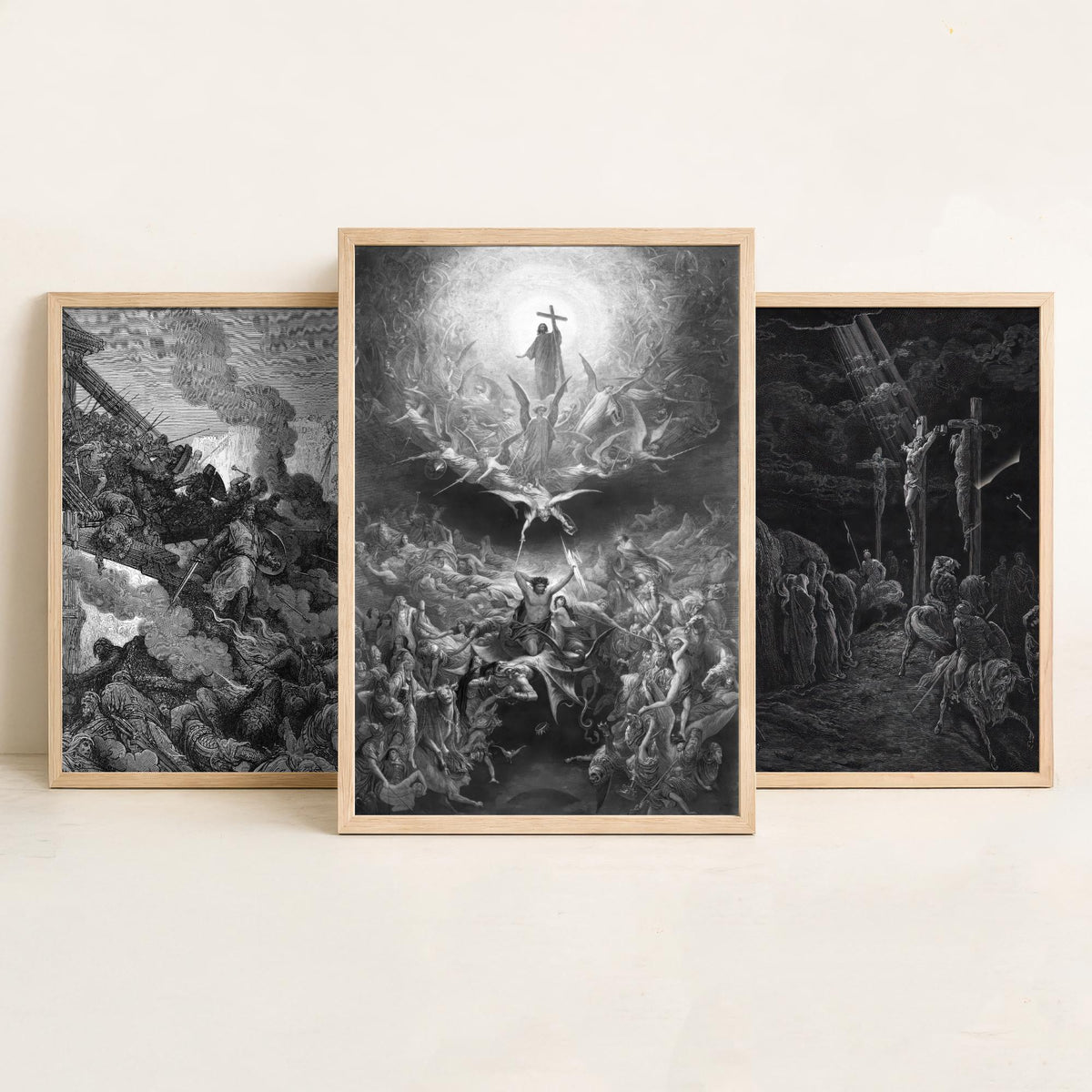 Gustave Dore Set of Three Art Prints - Crusades Crucifixion Christianity - 3 Engraving Posters - Religious Wall Art Gift Giclee Drawing